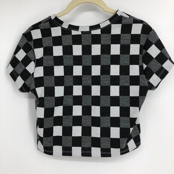 BP by Nordstrom Black White & Grey Gingham Checker Cutout Crop Top Shortsleeve S - Picture 3 of 16